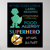Food Allergy Superhero No Nuts Allowed Boys Poster