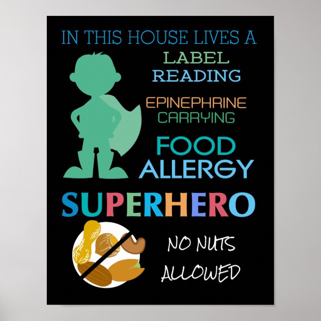 Food Allergy Superhero No Nuts Allowed Boys Poster (Front)