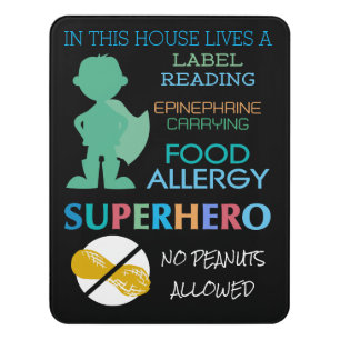 Food Allergy Superhero No Peanuts Allowed Boys Door Sign