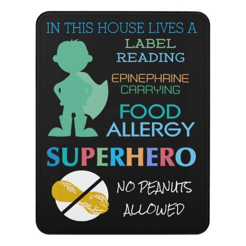 Food Allergy Superhero No Peanuts Allowed Boys Door Sign