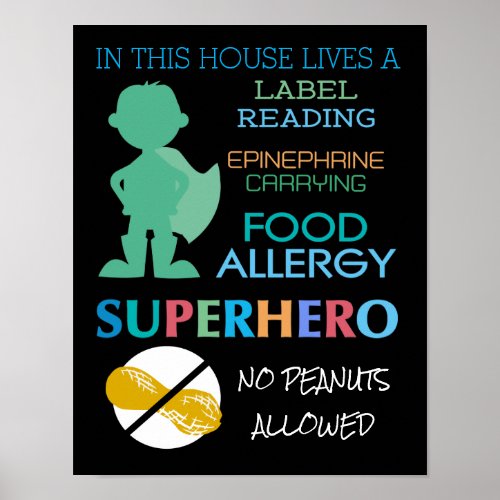 Food Allergy Superhero No Peanuts Allowed Boys Poster
