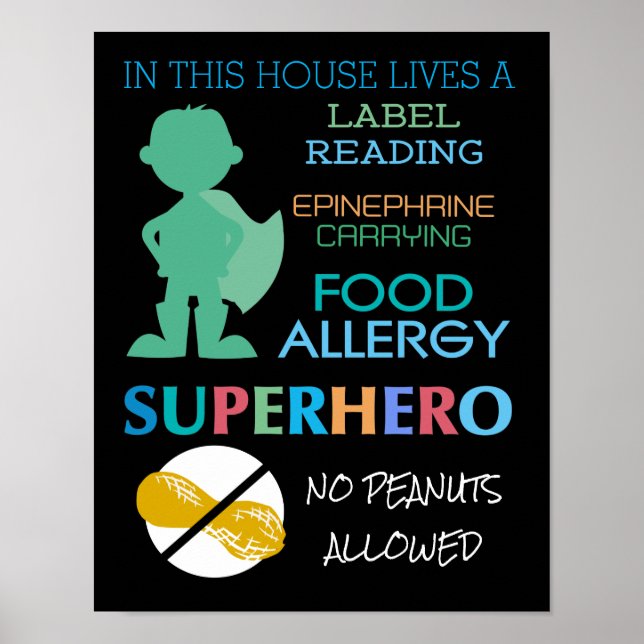 Food Allergy Superhero No Peanuts Allowed Boys Poster (Front)