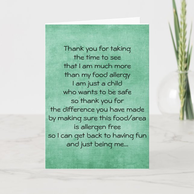Food Allergy Thank You Card - Blank Inside (Front)