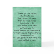 Food Allergy Thank You Card - Blank Inside
