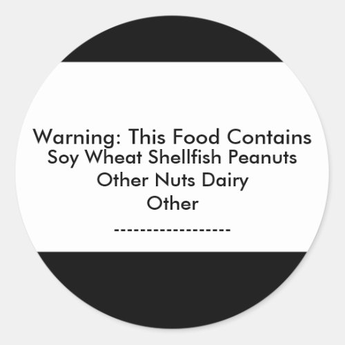 Food Allergy Warning Sticker