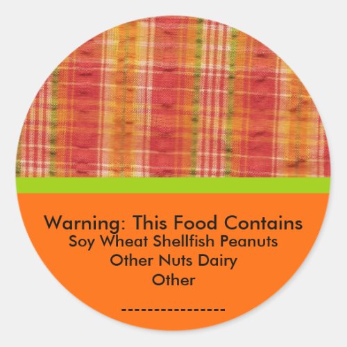 Food Allergy Warning Sticker