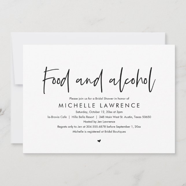 Food and Alcohol, Modern Casual Bridal Shower Invitation (Front)