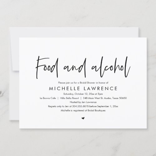 Food and Alcohol Modern Casual Bridal Shower Invitation