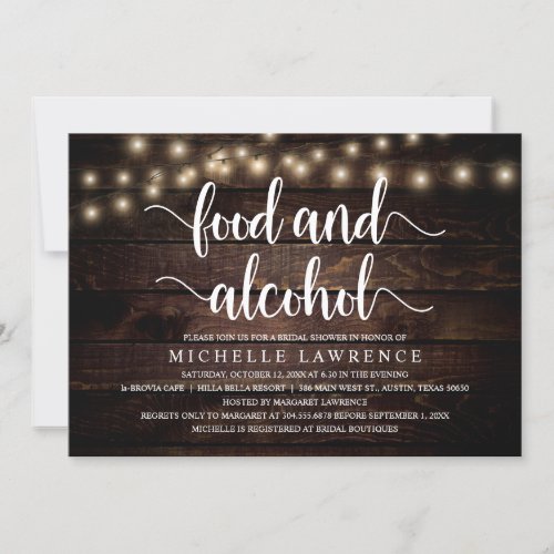 Food and Alcohol Rustic Bridal Shower Party Invitation