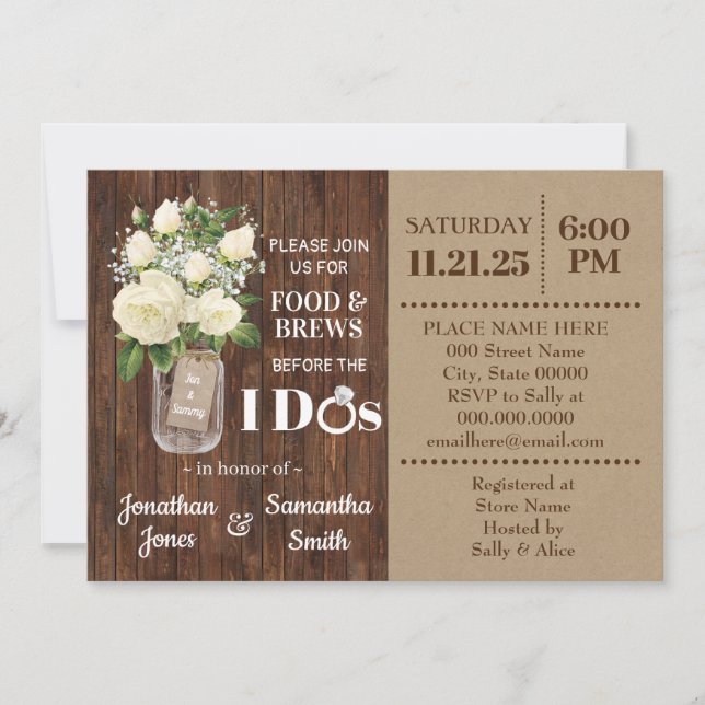 Food and brews before I do country wedding shower Invitation (Front)