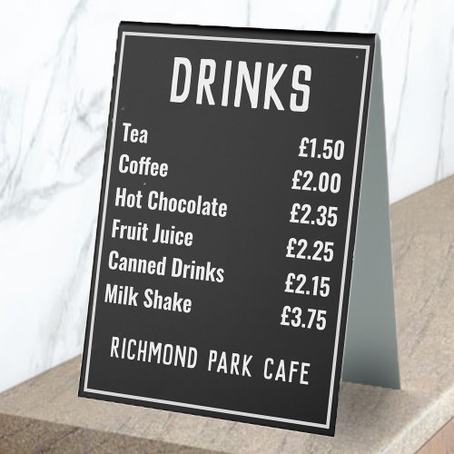 Food and Drinks Price List Table Tent Sign