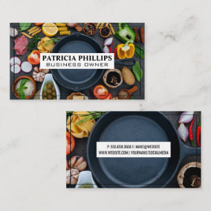 Food and Skillet on Table Chef Restaurant Business Card