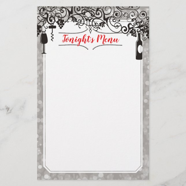Food and wine tasting menu letterhead stationery (Front)