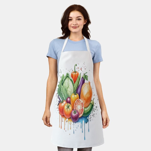Food as Art: A Whimsical Watercolor Creation Apron (Worn)