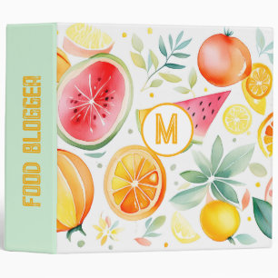 Food Blogger Decor Fruity Foodie Summer Monogram 3 Ring Binder
