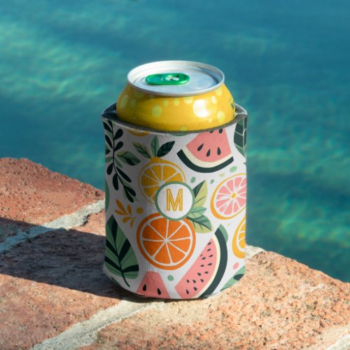 Food Blogger Decor Fruity Foodie Summer Monogram  Can Cooler