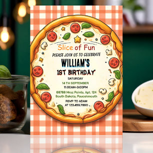 food boy girl teen pizza first 1st birthday invitation