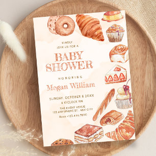 Food bread pastry art baby shower invitation