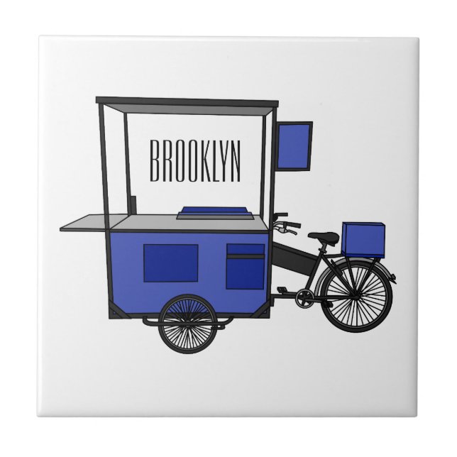 Food cart cartoon illustration ceramic tile (Front)