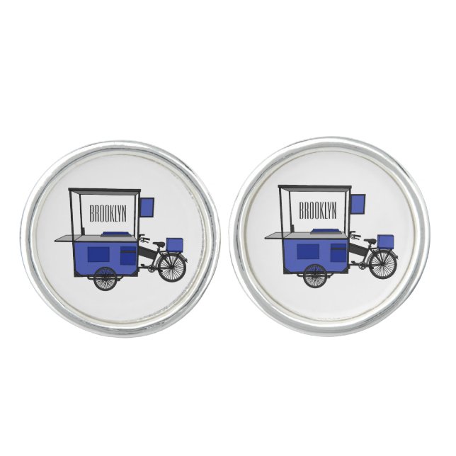 Food cart cartoon illustration cufflinks (Front)
