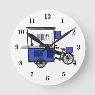 Food cart cartoon illustration round clock
