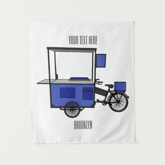 Food cart cartoon illustration tapestry (Front)