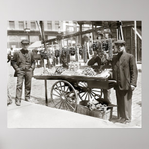 Food Cart in Little Italy, 1908. Vintage Photo Poster