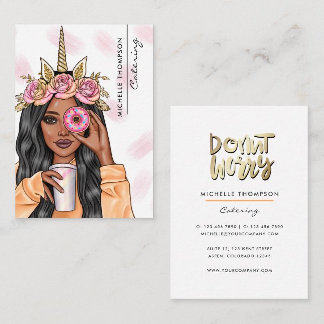 Food Catering Whimsical Unicorn Lady Business Card (Front/Back)