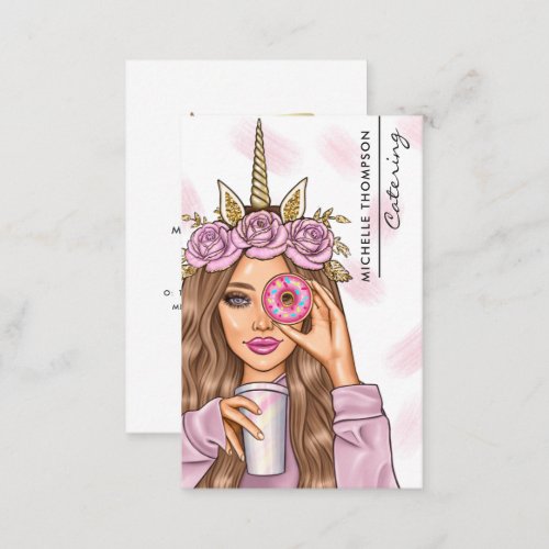 Food Catering Whimsical Unicorn Lady Business Card