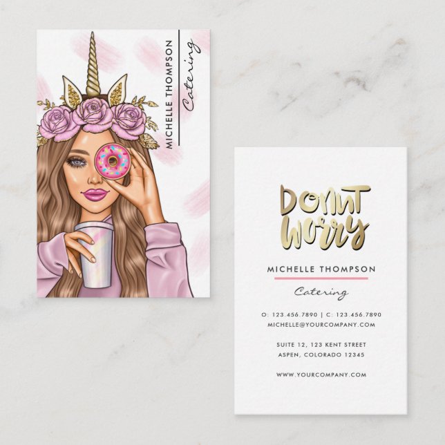 Food Catering Whimsical Unicorn Lady Business Card (Front/Back)
