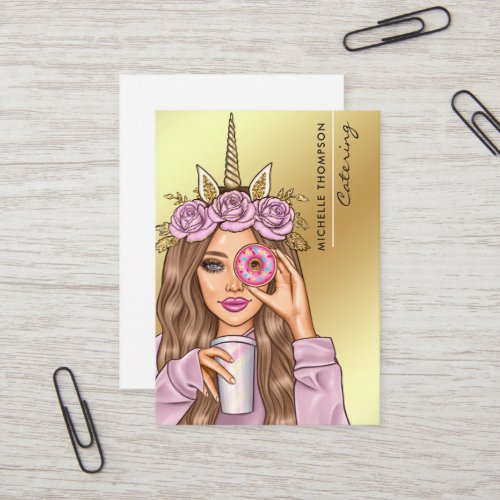 Food Catering Whimsical Unicorn Lady Business Card