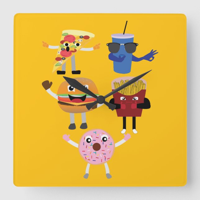 Food Characters Square Wall Clock (Front)