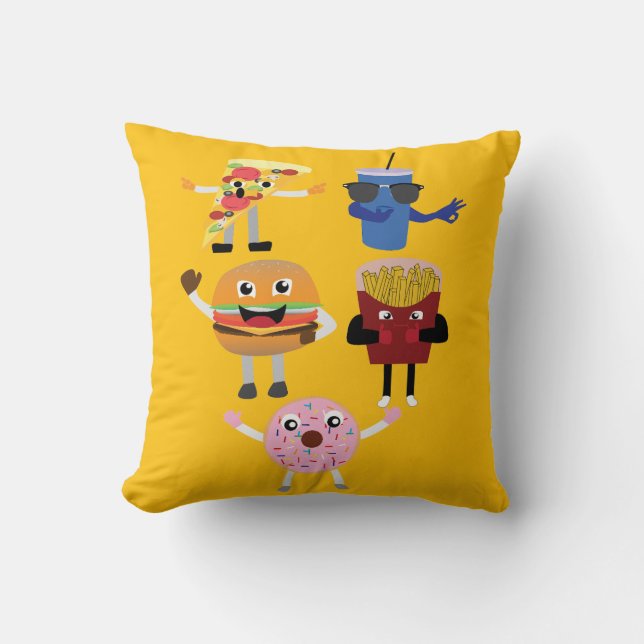 Food Characters Throw Pillow (Front)