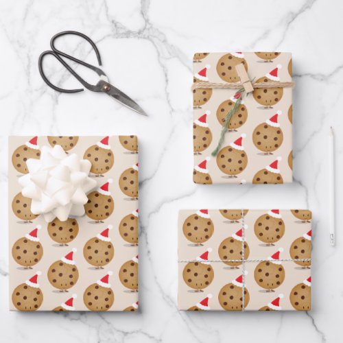  Food Chocolate Chip Cookie Santa Hats Christmas Wrapping Paper Sheets