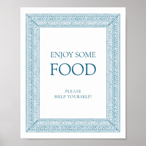 Food corner Greek toga party table Sign in blue 