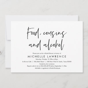Food, Cousins and Alcohol, Casual Bridal Shower Invitation