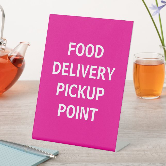 Food Delivery Pick Up Point Signage, Tabletop Pedestal Sign (In SItu)