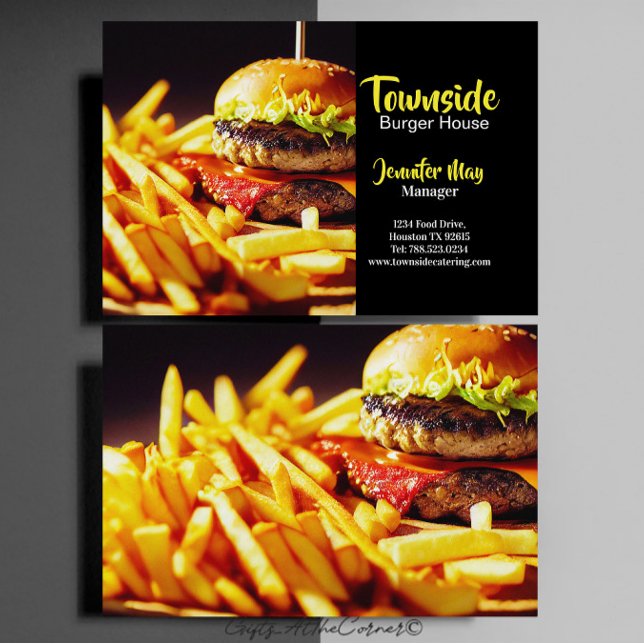 Food Diner Beef Burger And Fries House Restaurant Business Card (Creator Uploaded)