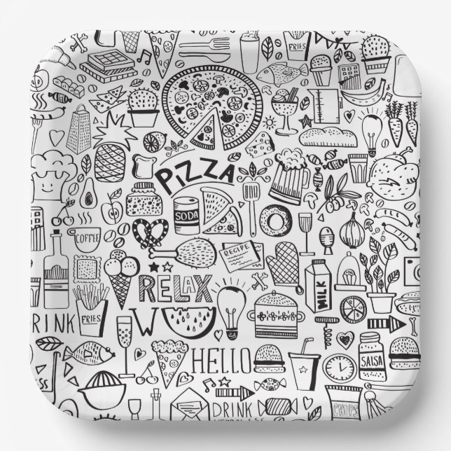 Food doodles notebook paper plates (Front)