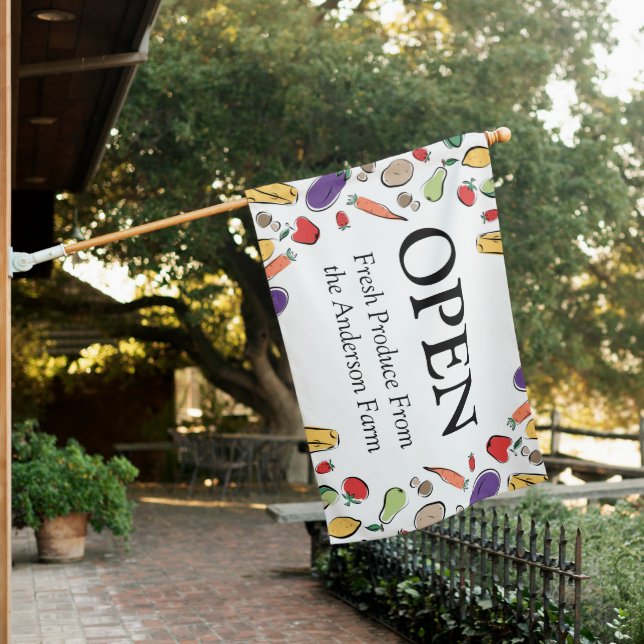 Food Doodles Produce Open House Flag (In SItu)