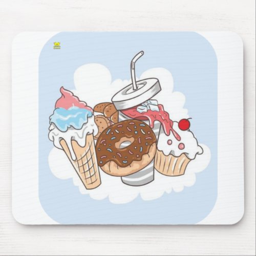 FOOD DOUGHNUT CAKE ICECREAM AND COLA MOUSE PAD