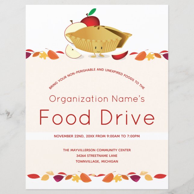 Food Drive Organization Name Leaves Pie Cartoon (Front)