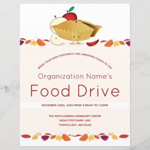 Food Drive Organization Name Leaves Pie Cartoon