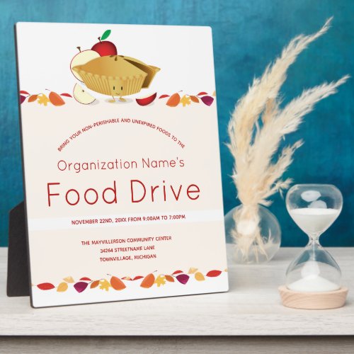 Food Drive Organization Name Leaves Pie Cartoon Plaque