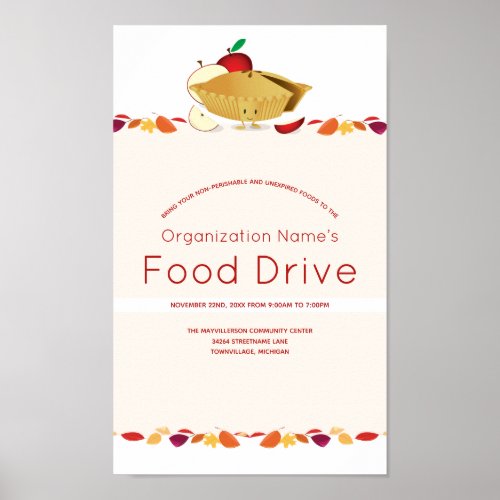 Food Drive Organization Name Leaves Pie Cartoon Poster