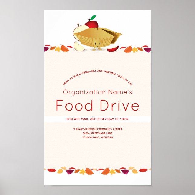 Food Drive Organization Name Leaves Pie Cartoon Poster (Front)