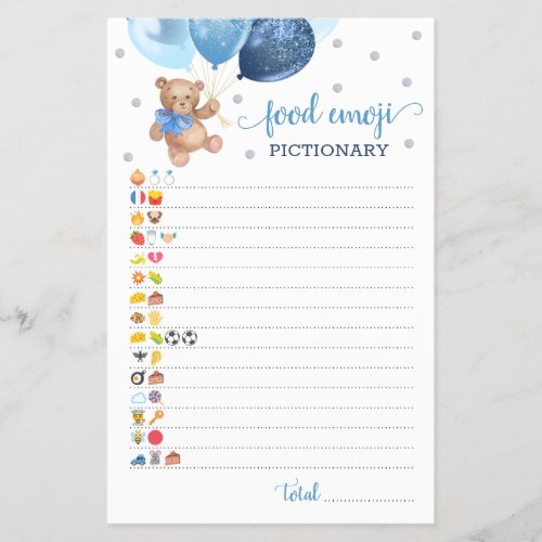 Food Emoji Pictionary Game Blue Silver Teddy Bear