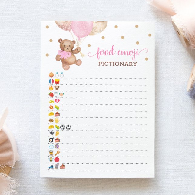 Food Emoji Pictionary game Pink Teddy Bear Card (Creator Uploaded)