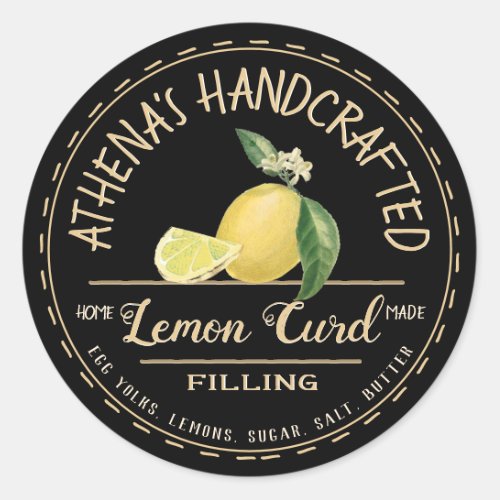 Food Farmer Market Lemon Curd Filling Gold Black Classic Round Sticker