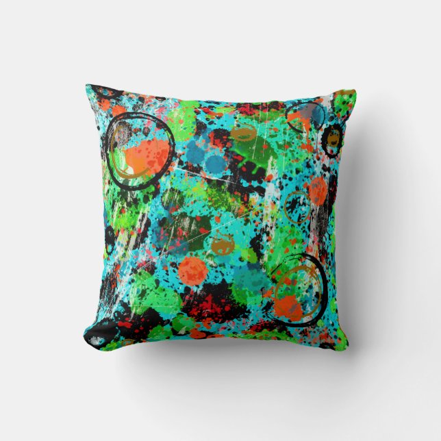 Food Fight Abstract Throw Pillow (Front)